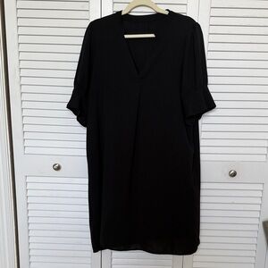 Black V-Neck Dress with ruffle sleeves
